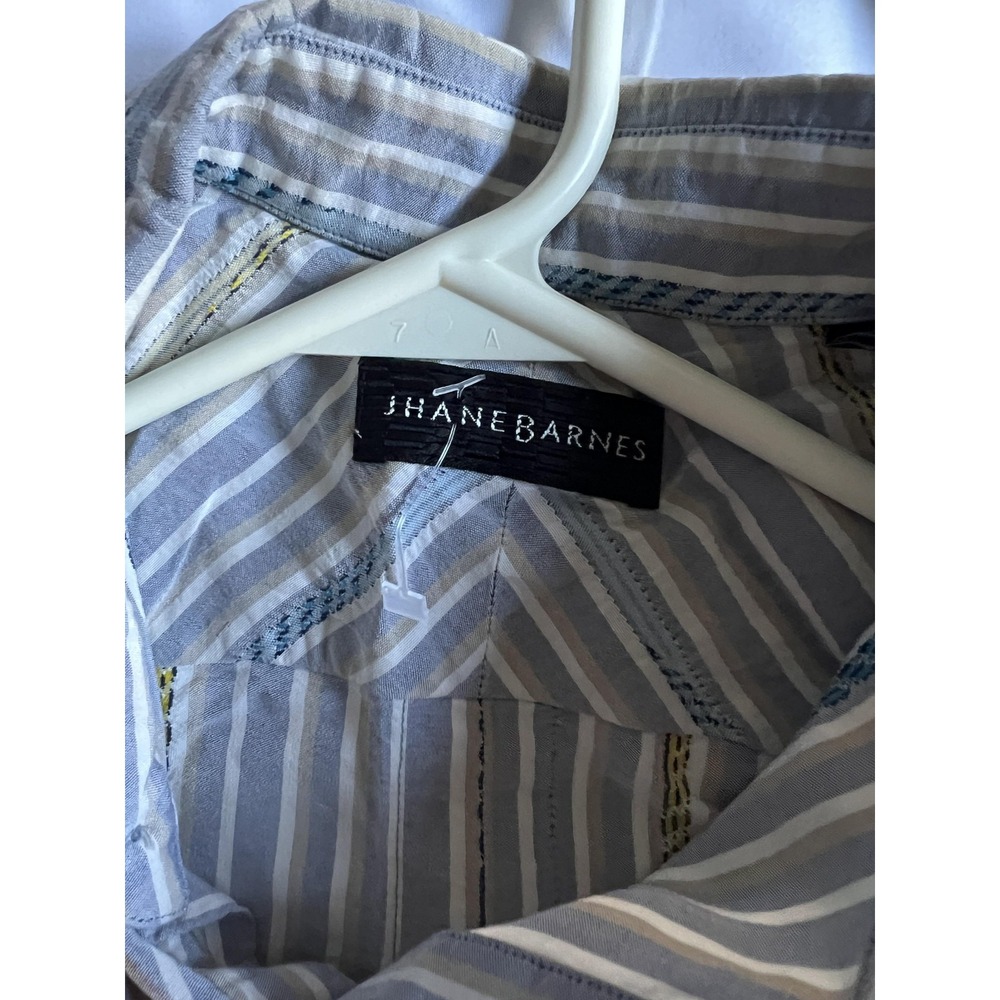 Jhane Barnes Shirt Mens Medium Gray Blue Striped Long Sleeve Silk Button‎ Up - Picture 7 of 16